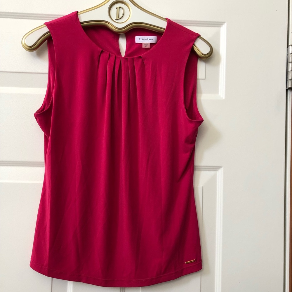 Calvin Klein Pink Top w/Front Neckline Gathering & Back Button Keyhole Closure